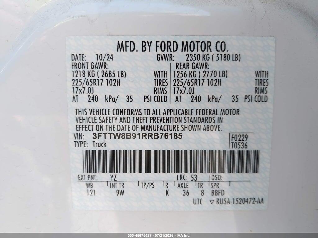 3FTTW8B91RRB76185 2024 FORD MAVERICK photo no. 9