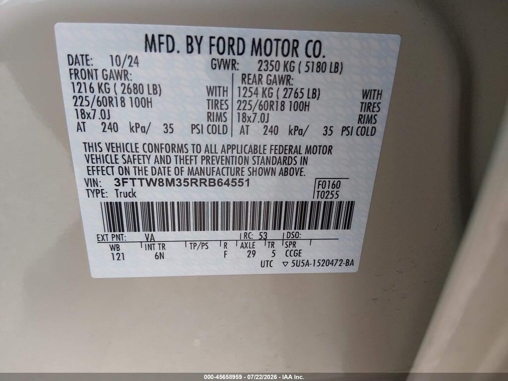 3FTTW8M35RRB64551 2024 FORD MAVERICK photo no. 9