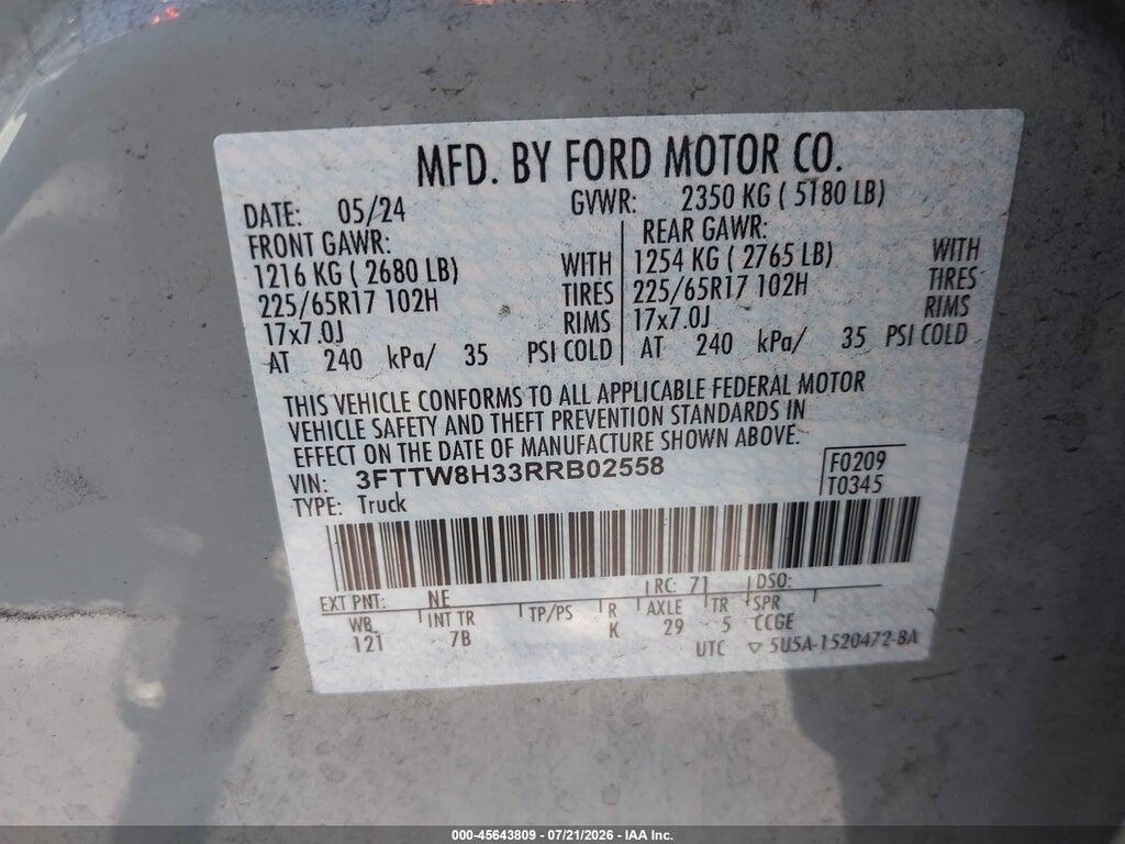 3FTTW8H33RRB02558 2024 FORD MAVERICK photo no. 9