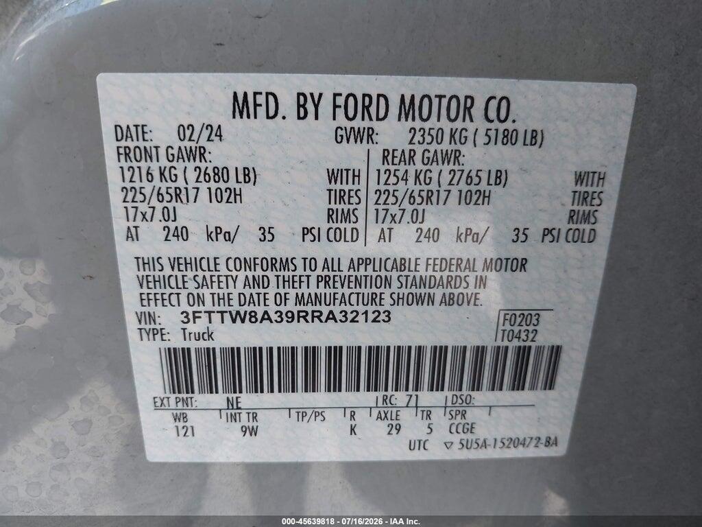 3FTTW8A39RRA32123 2024 FORD MAVERICK photo no. 9