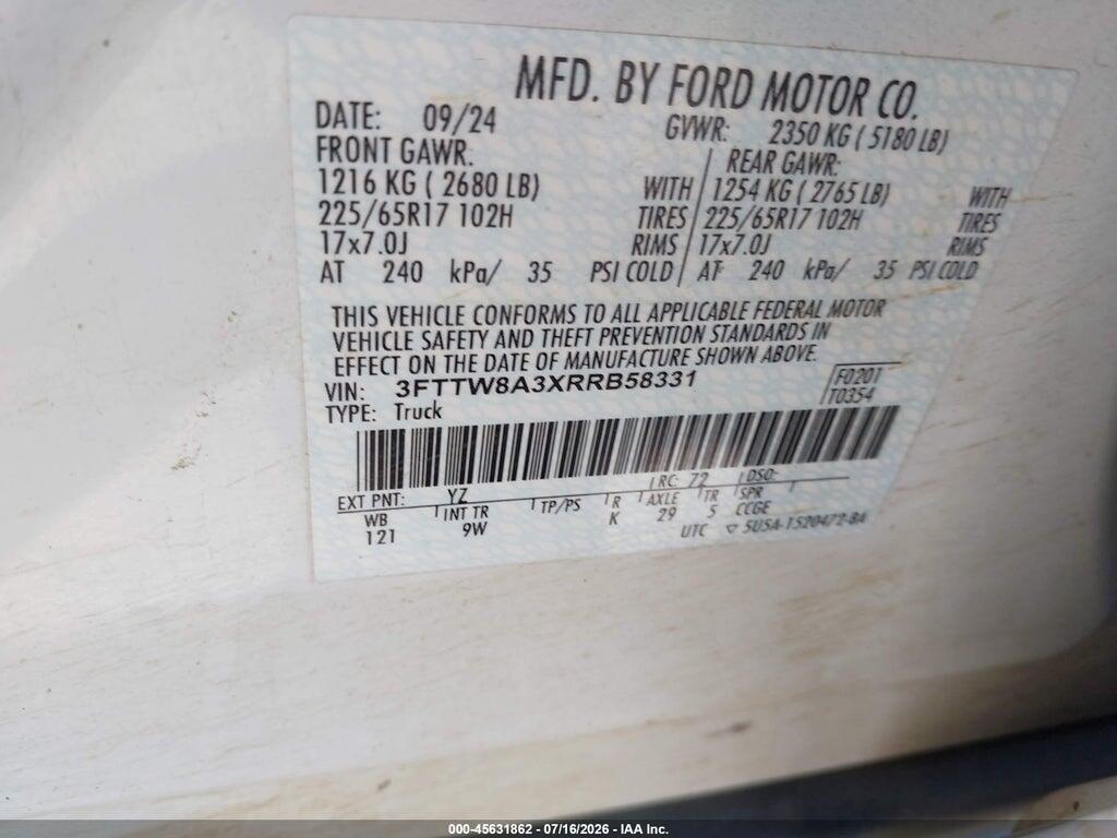3FTTW8A3XRRB58331 2024 FORD MAVERICK photo no. 9