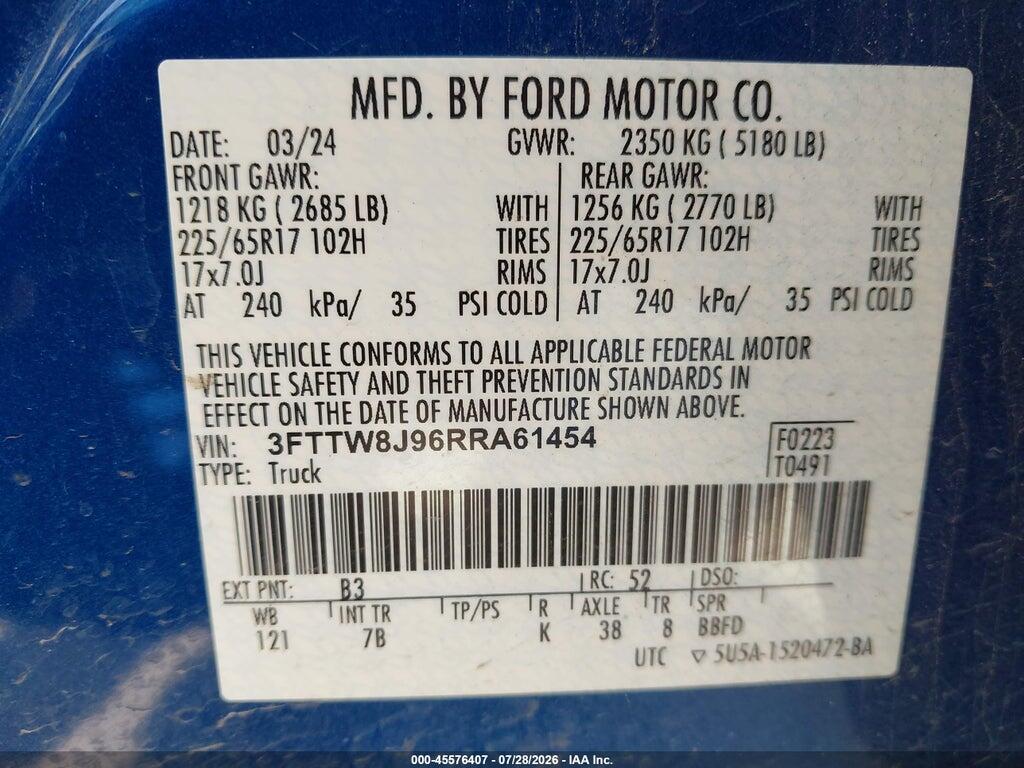 3FTTW8J96RRA61454 2024 FORD MAVERICK photo no. 9