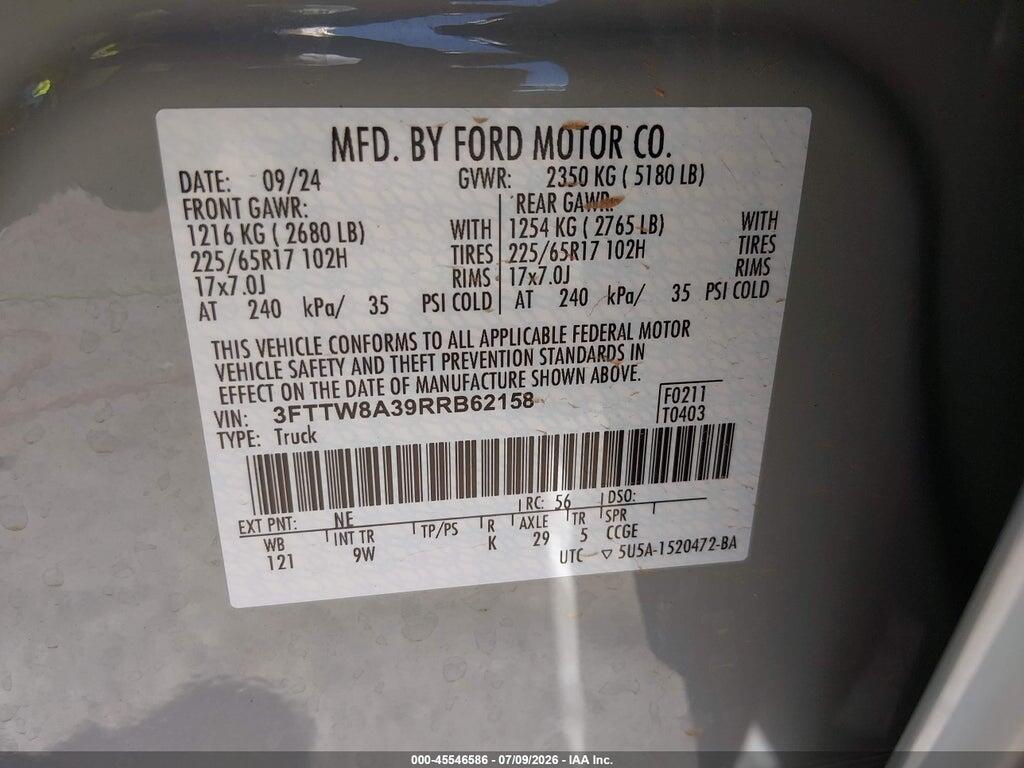 3FTTW8A39RRB62158 2024 FORD MAVERICK photo no. 9