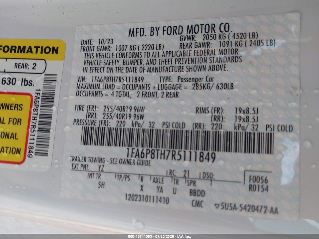 1FA6P8TH7R5111849 2024 FORD MUSTANG photo no. 9