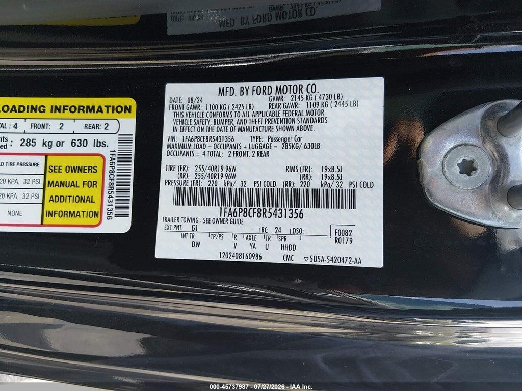 1FA6P8CF8R5431356 2024 FORD MUSTANG photo no. 9