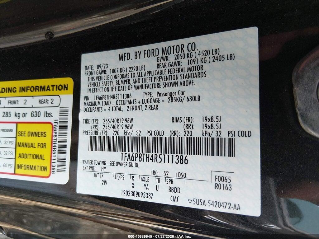 1FA6P8TH4R5111386 2024 FORD MUSTANG photo no. 9
