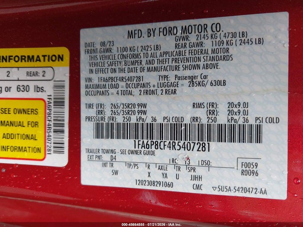 1FA6P8CF4R5407281 2024 FORD MUSTANG photo no. 9