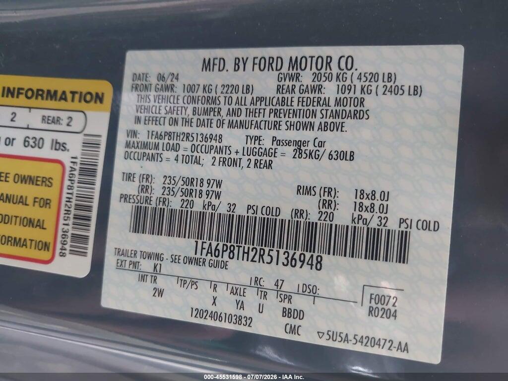 1FA6P8TH2R5136948 2024 FORD MUSTANG photo no. 9