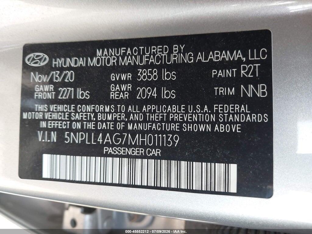 5NPLL4AG7MH011139 2021 HYUNDAI ELANTRA photo no. 9