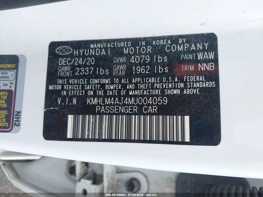 KMHLM4AJ4MU004059 2021 HYUNDAI ELANTRA HYBRID photo no. 9