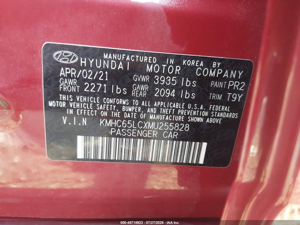 KMHC65LCXMU255828 2021 HYUNDAI IONIQ HYBRID photo no. 9