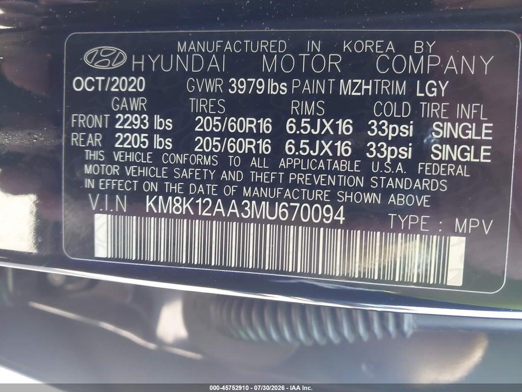 KM8K12AA3MU670094 2021 HYUNDAI KONA photo no. 9