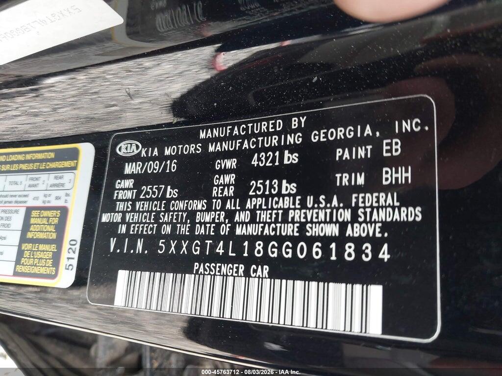 5XXGT4L18GG061834 2016 KIA OPTIMA photo no. 9