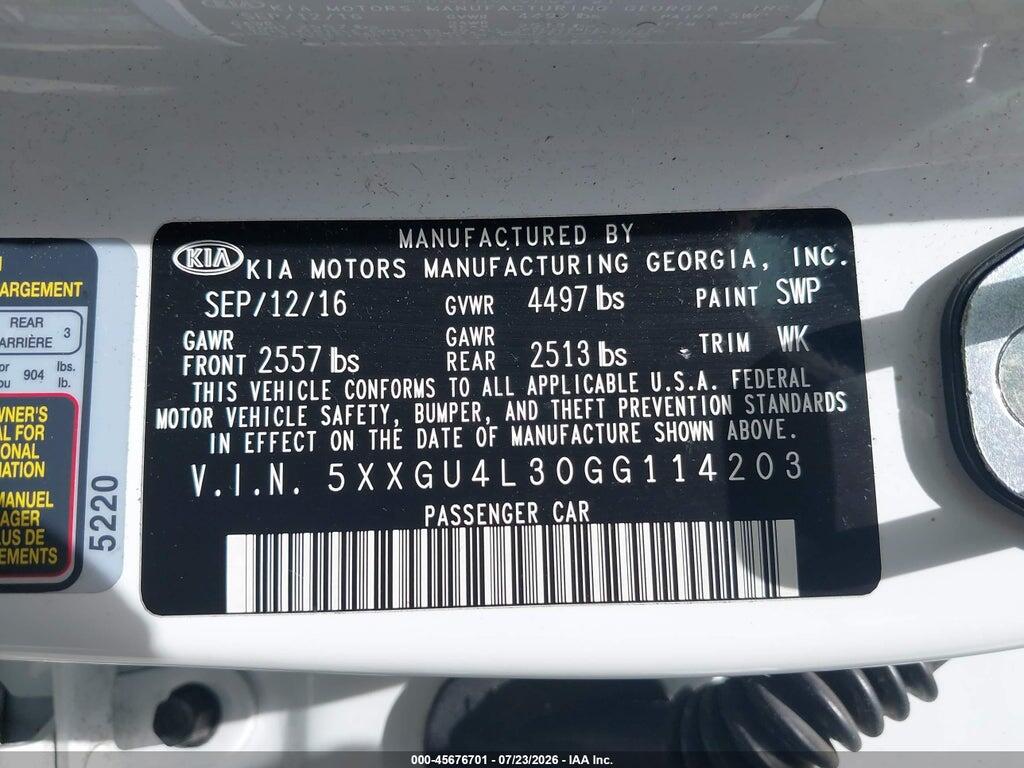 5XXGU4L30GG114203 2016 KIA OPTIMA photo no. 9