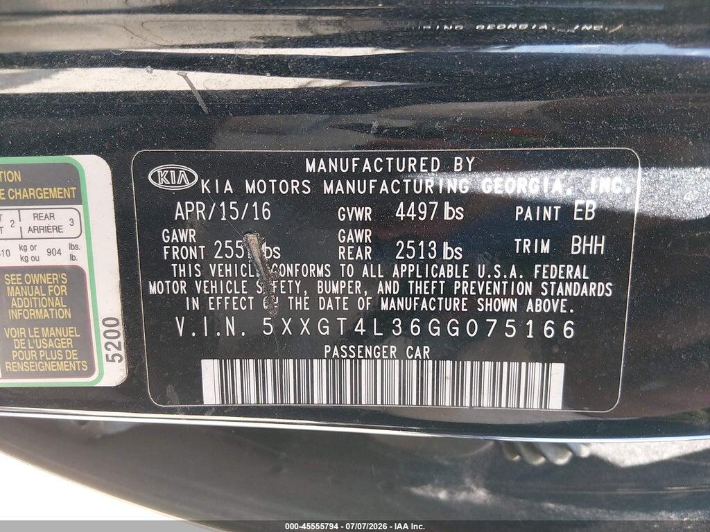 5XXGT4L36GG075166 2016 KIA OPTIMA photo no. 9