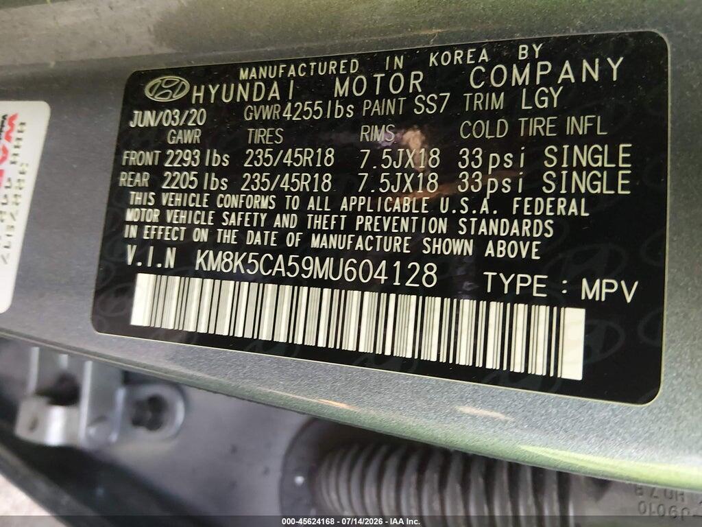 KM8K5CA59MU604128 2021 HYUNDAI KONA photo no. 9