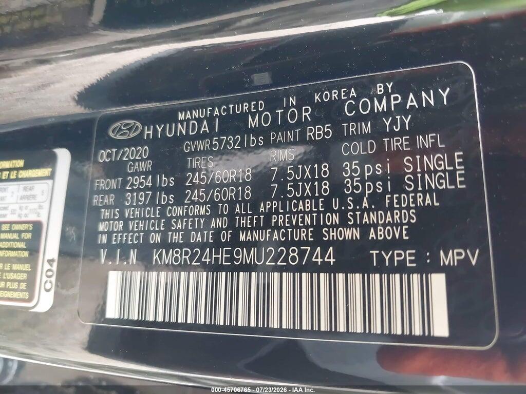 KM8R24HE9MU228744 2021 HYUNDAI PALISADE photo no. 9