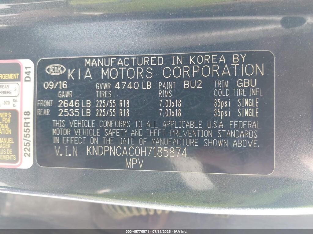 KNDPNCAC0H7185874 2017 KIA SPORTAGE photo no. 9