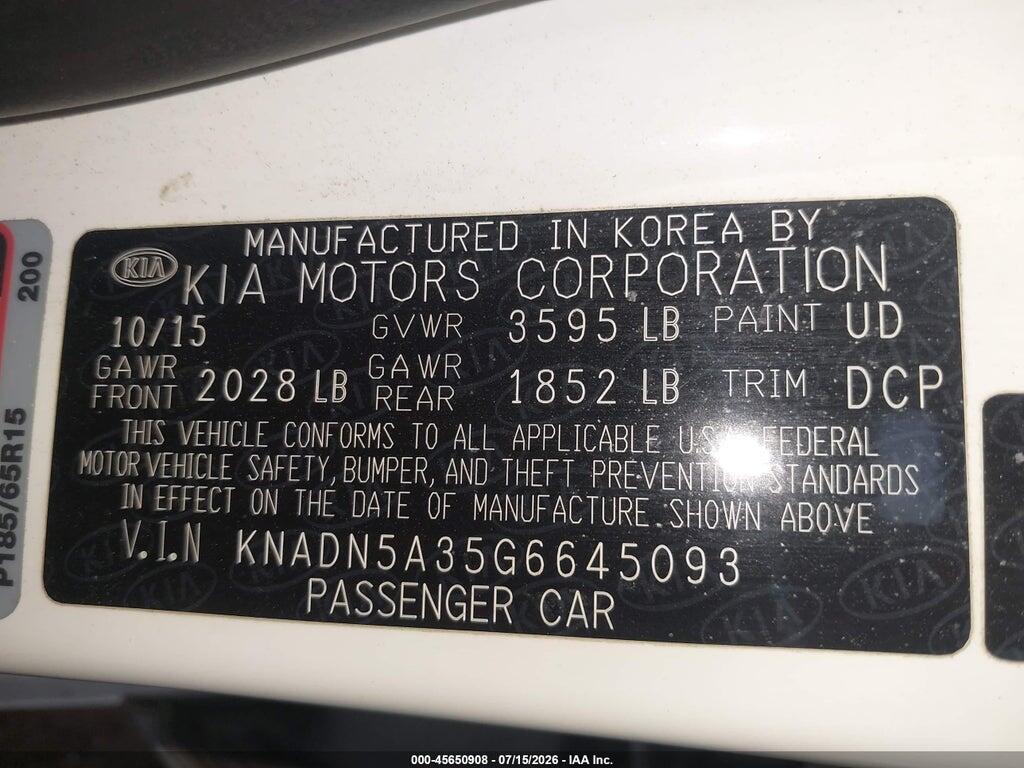 KNADN5A35G6645093 2016 KIA RIO photo no. 9