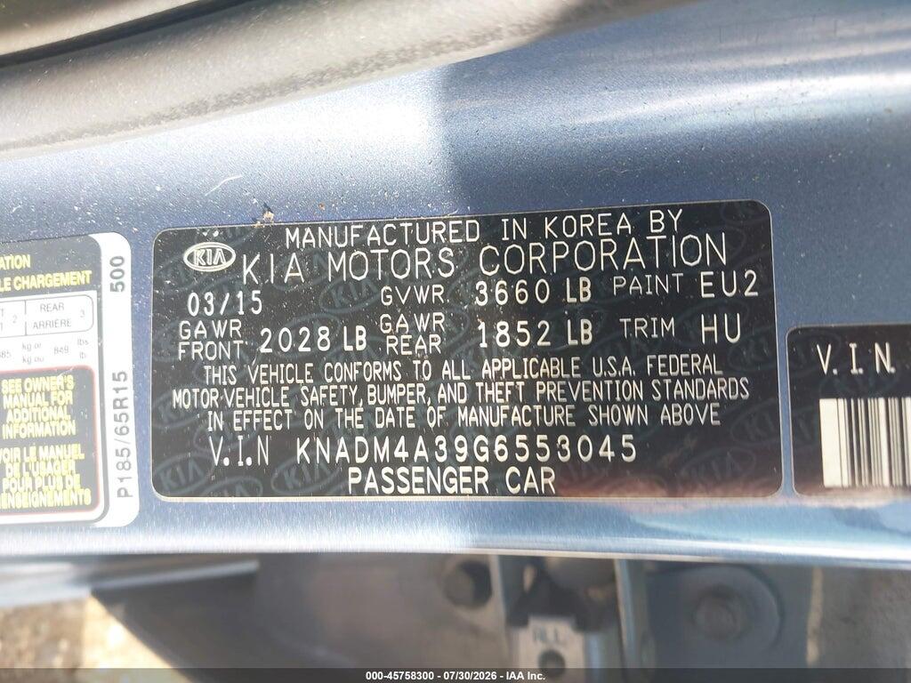 KNADM4A39G6553045 2016 KIA RIO photo no. 9