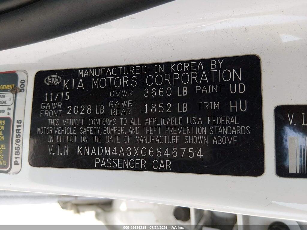 KNADM4A3XG6646754 2016 KIA RIO photo no. 9