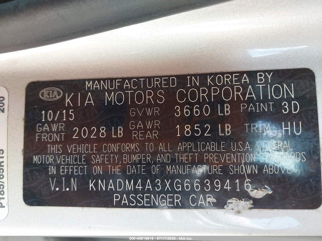 KNADM4A3XG6639416 2016 KIA RIO photo no. 9