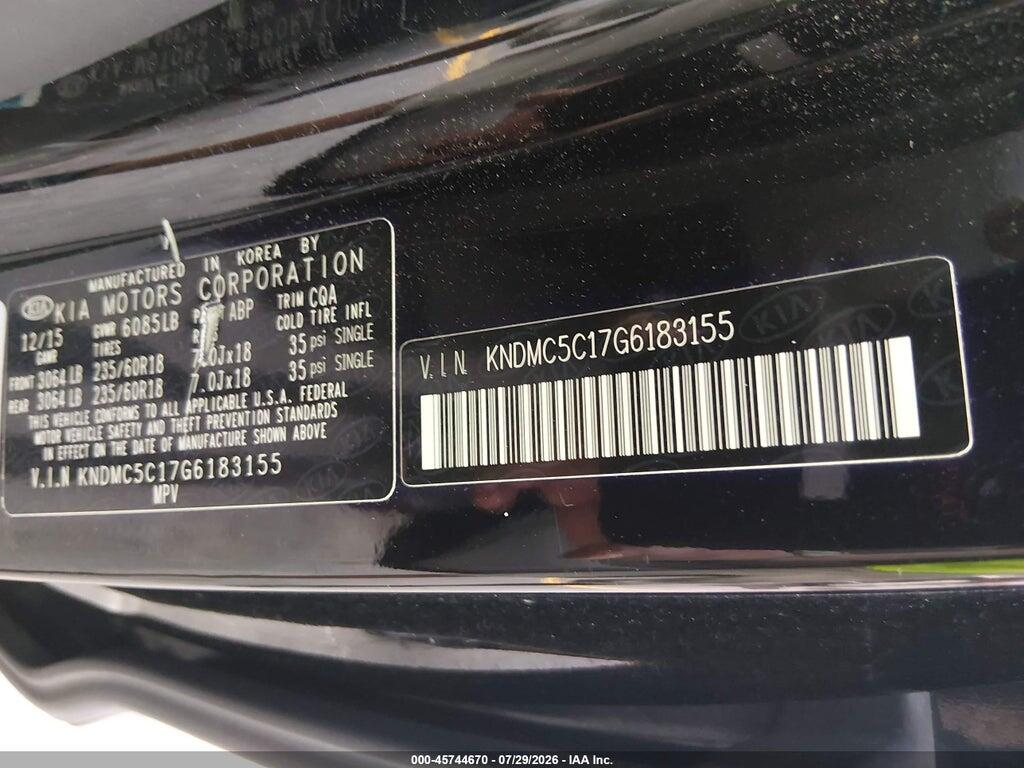 KNDMC5C17G6183155 2016 KIA SEDONA photo no. 9