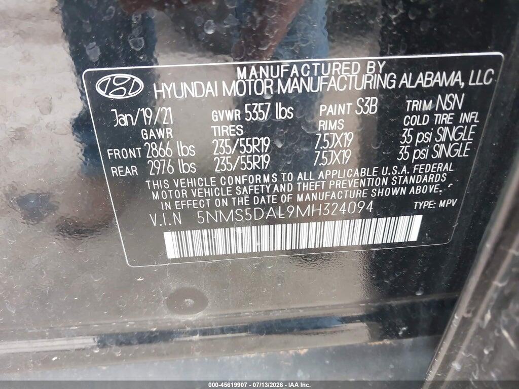 5NMS5DAL9MH324094 2021 HYUNDAI SANTA FE photo no. 9