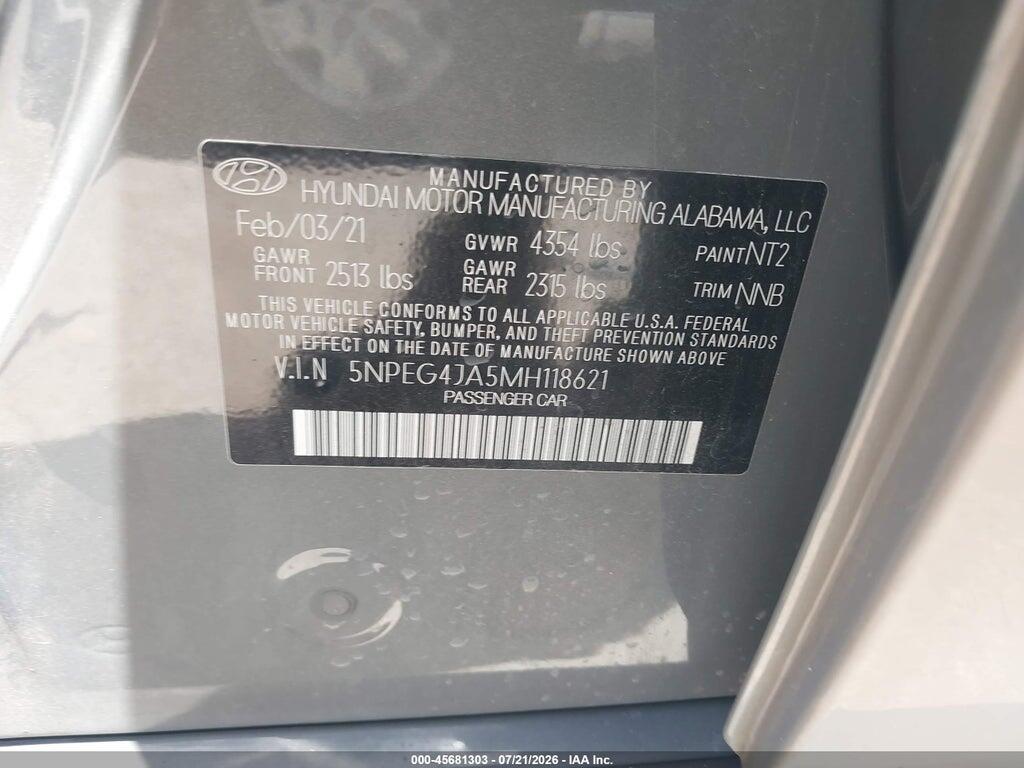 5NPEG4JA5MH118621 2021 HYUNDAI SONATA photo no. 9