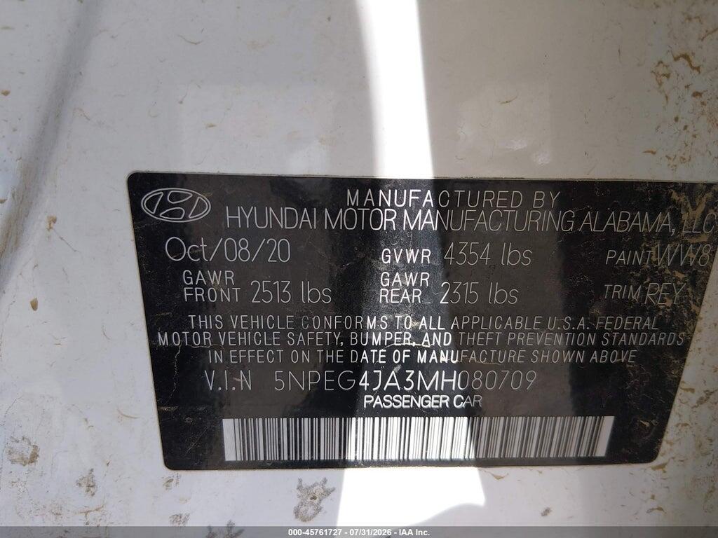 5NPEG4JA3MH080709 2021 HYUNDAI SONATA photo no. 9