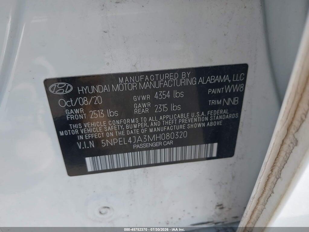 5NPEL4JA3MH080320 2021 HYUNDAI SONATA photo no. 9