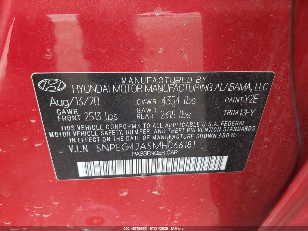 5NPEG4JA5MH066181 2021 HYUNDAI SONATA photo no. 9