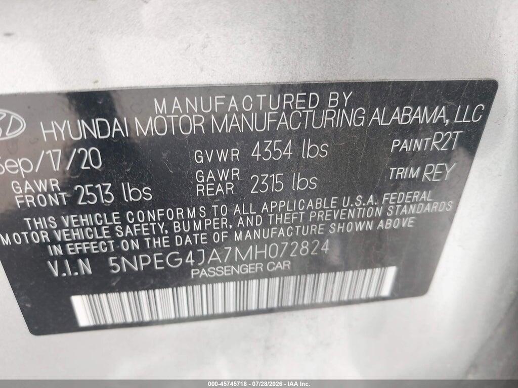 5NPEG4JA7MH072824 2021 HYUNDAI SONATA photo no. 9