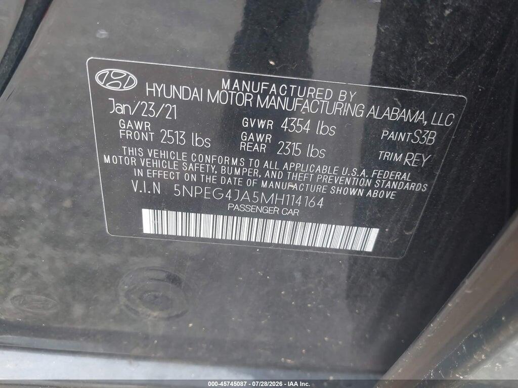 5NPEG4JA5MH114164 2021 HYUNDAI SONATA photo no. 9