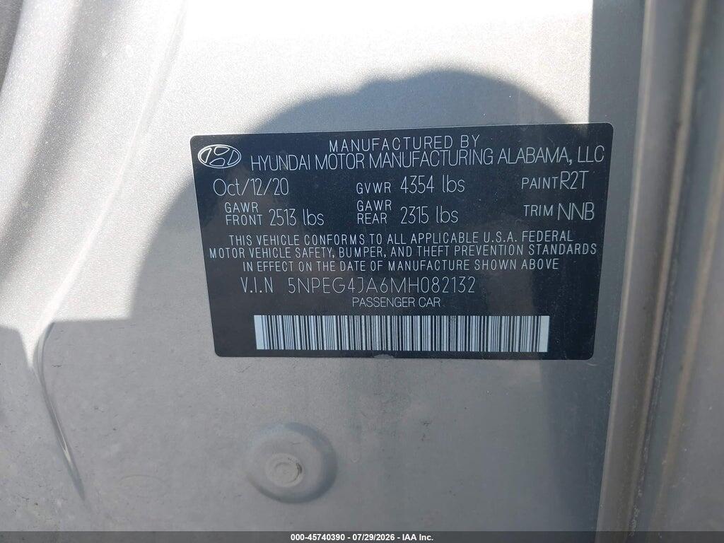 5NPEG4JA6MH082132 2021 HYUNDAI SONATA photo no. 9