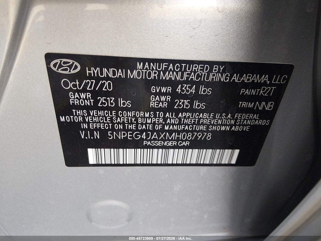 5NPEG4JAXMH087978 2021 HYUNDAI SONATA photo no. 9