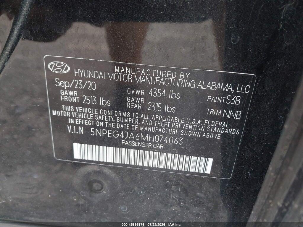 5NPEG4JA6MH074063 2021 HYUNDAI SONATA photo no. 9