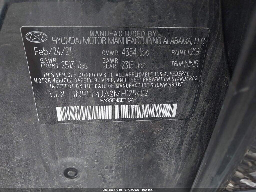 5NPEF4JA2MH125402 2021 HYUNDAI SONATA photo no. 9