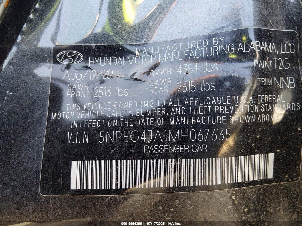 5NPEG4JA1MH067635 2021 HYUNDAI SONATA photo no. 9