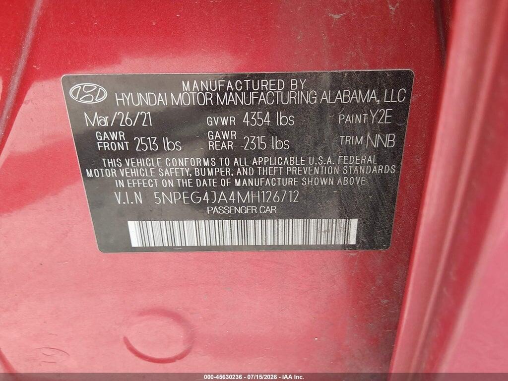 5NPEG4JA4MH126712 2021 HYUNDAI SONATA photo no. 9