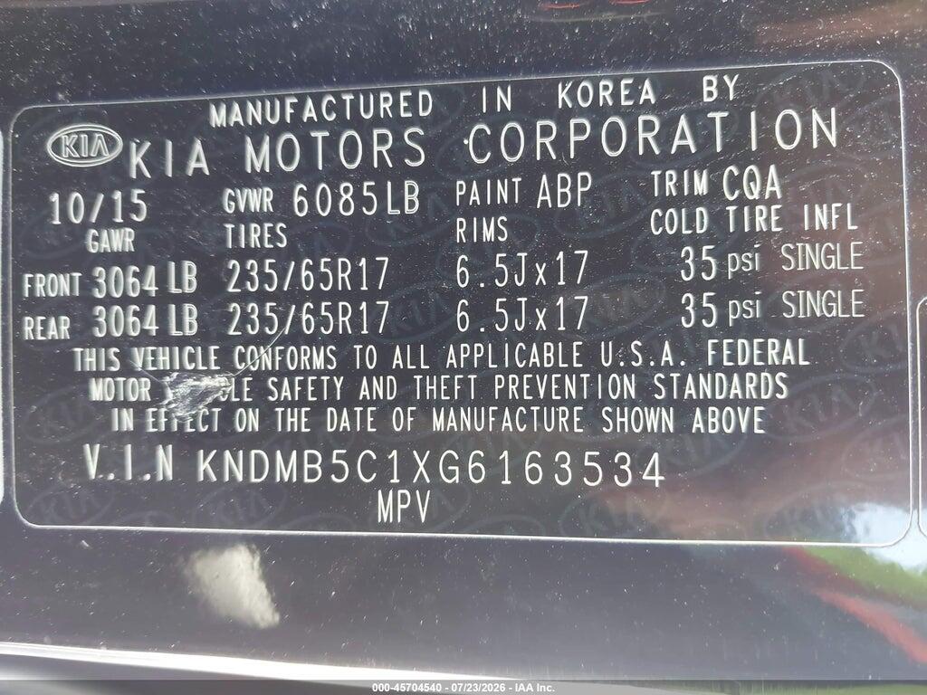KNDMB5C1XG6163534 2016 KIA SEDONA photo no. 9