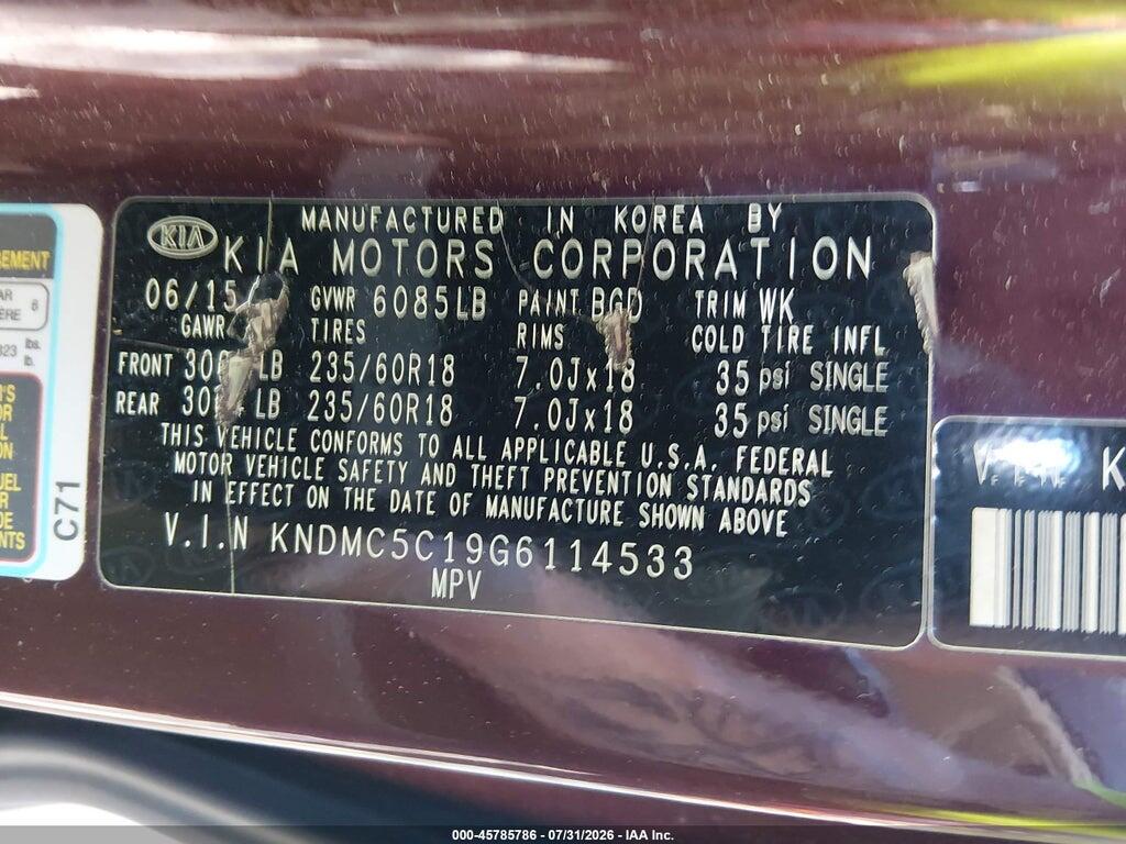 KNDMC5C19G6114533 2016 KIA SEDONA photo no. 9