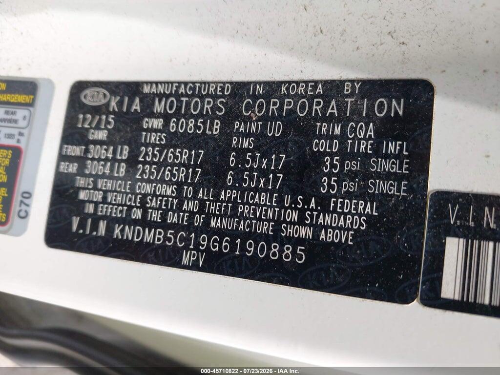 KNDMB5C19G6190885 2016 KIA SEDONA photo no. 9