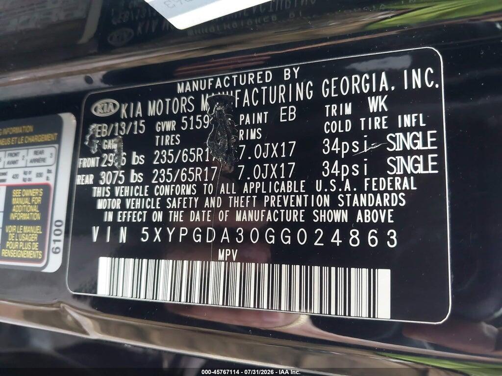 5XYPGDA30GG024863 2016 KIA SORENTO photo no. 8