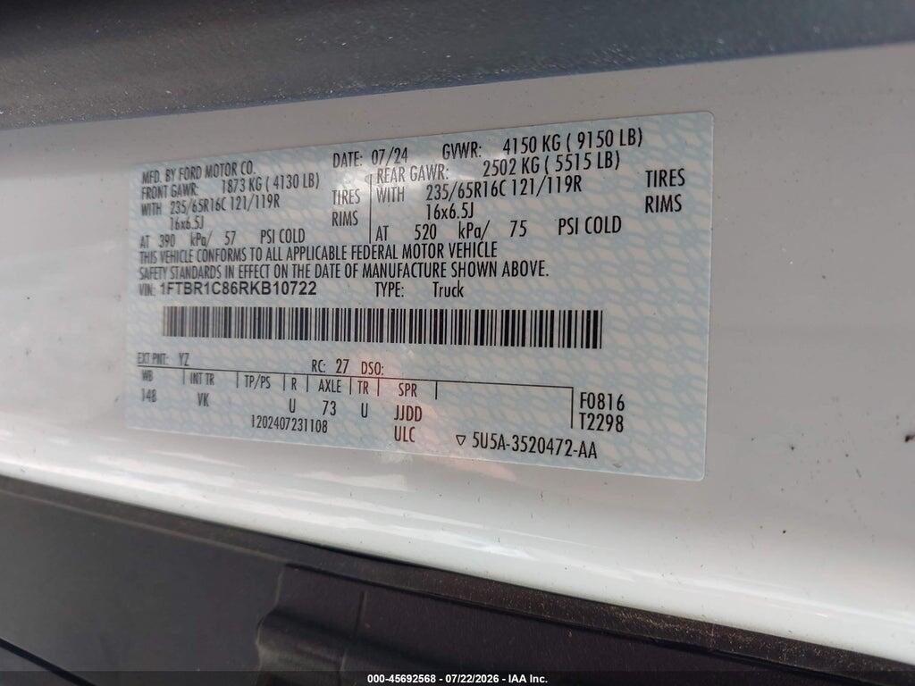 1FTBR1C86RKB10722 2024 FORD TRANSIT-250 photo no. 9