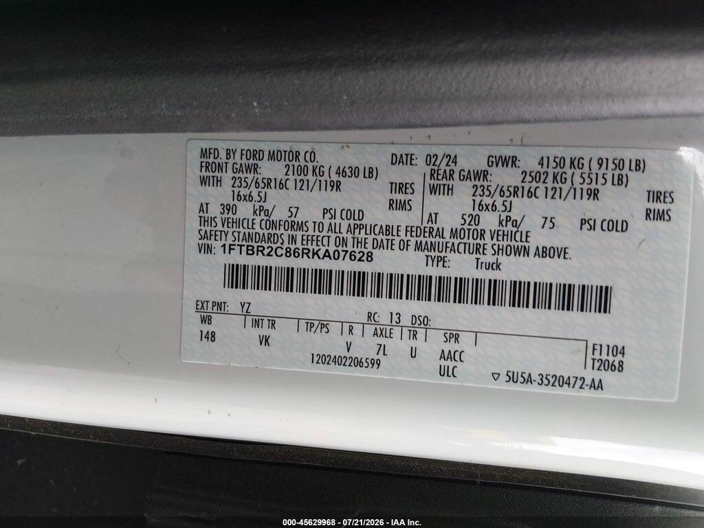 1FTBR2C86RKA07628 2024 FORD TRANSIT-250 photo no. 9
