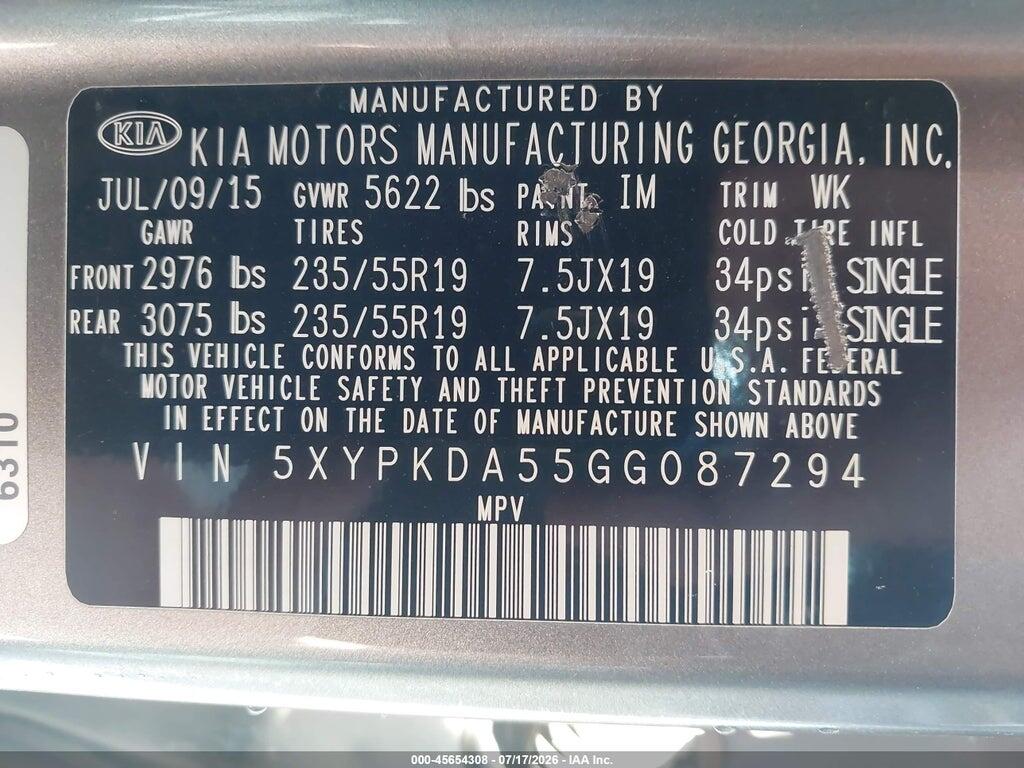 5XYPKDA55GG087294 2016 KIA SORENTO photo no. 9