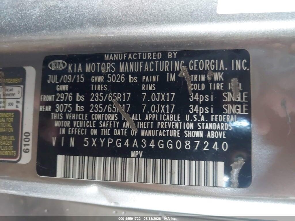 5XYPG4A34GG087240 2016 KIA SORENTO photo no. 9