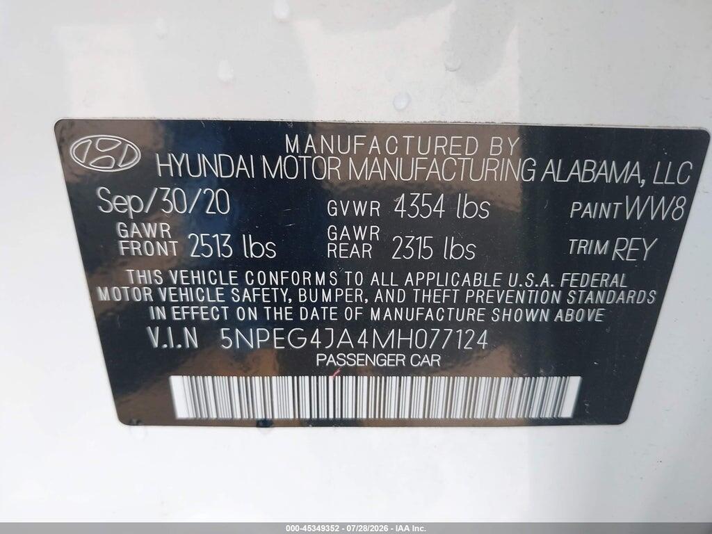 5NPEG4JA4MH077124 2021 HYUNDAI SONATA photo no. 9