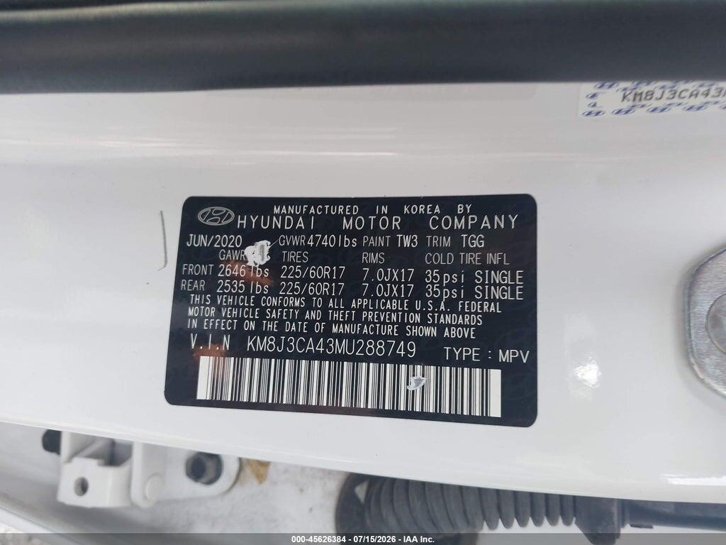 KM8J3CA43MU288749 2021 HYUNDAI TUCSON photo no. 9
